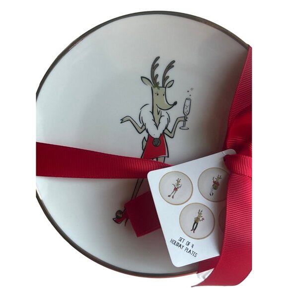 Clay Art Holiday Plates With Festive Reindeer Design Set Of 4 - Picture 3 of 4